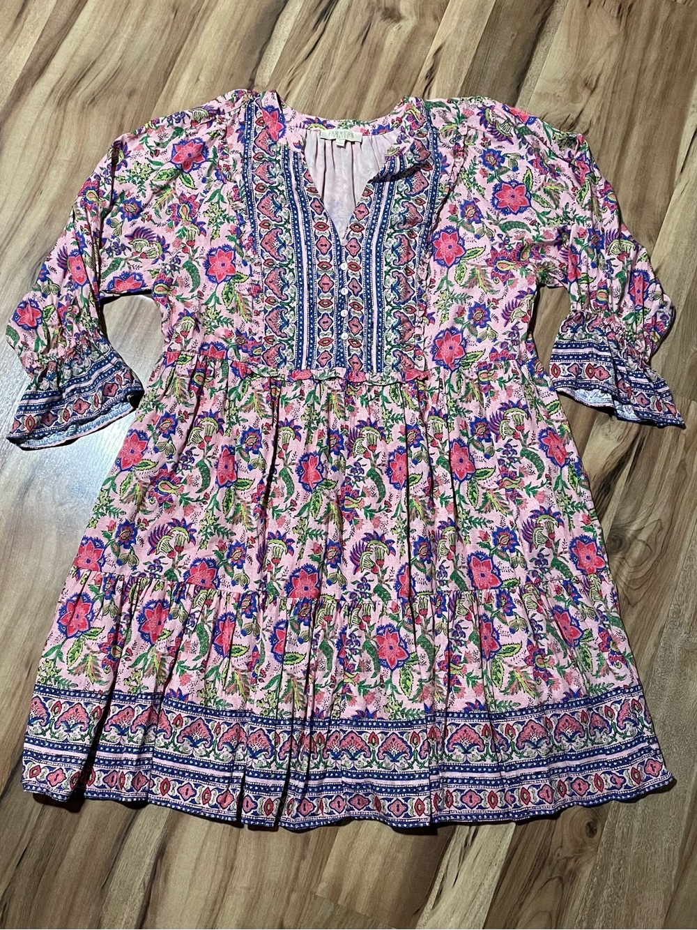 Farmers Market Pink Cottagecore Floral Tiered Dress Large Bohemian Peasant